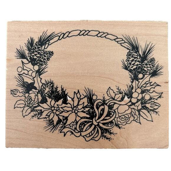 NEW! CHRISTMAS WREATH PSX K-386 POINTSETTA PINE CONE HOLLY BERRY WREATH frame - Picture 1 of 3